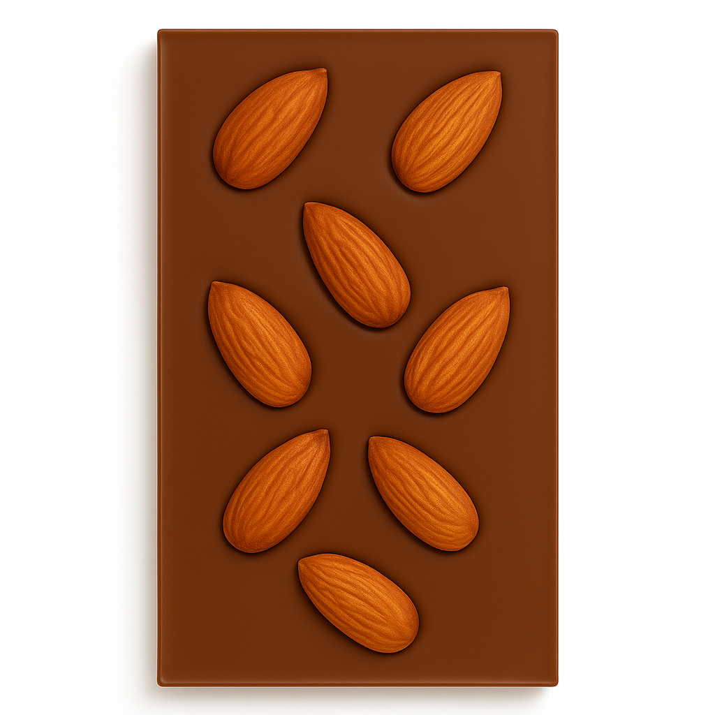 Barra de chocolate con leche 28% cacao con almendras tostadas, 85 g