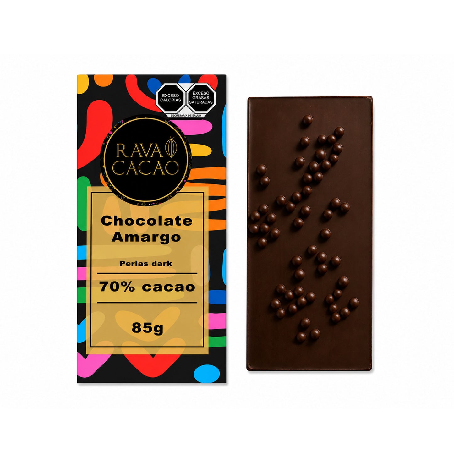 Barra de chocolate amargo 70% cacao con perlas dark, 85g
