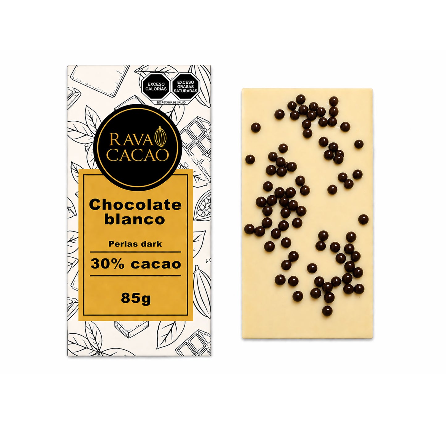 Barra de chocolate blanco 30% cacao con perlas dark, 85 g