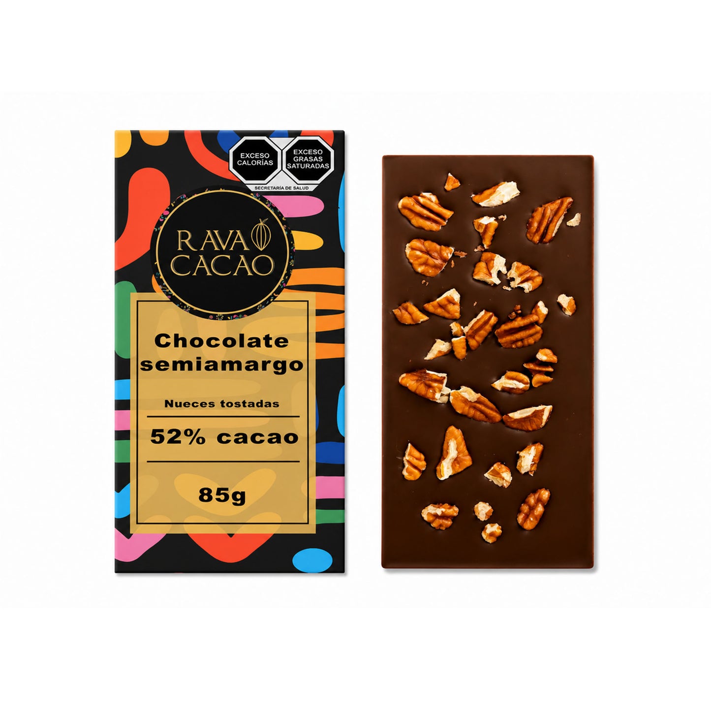 Barra de chocolate semiamargo 52% cacao con nueces tostadas, 85 g