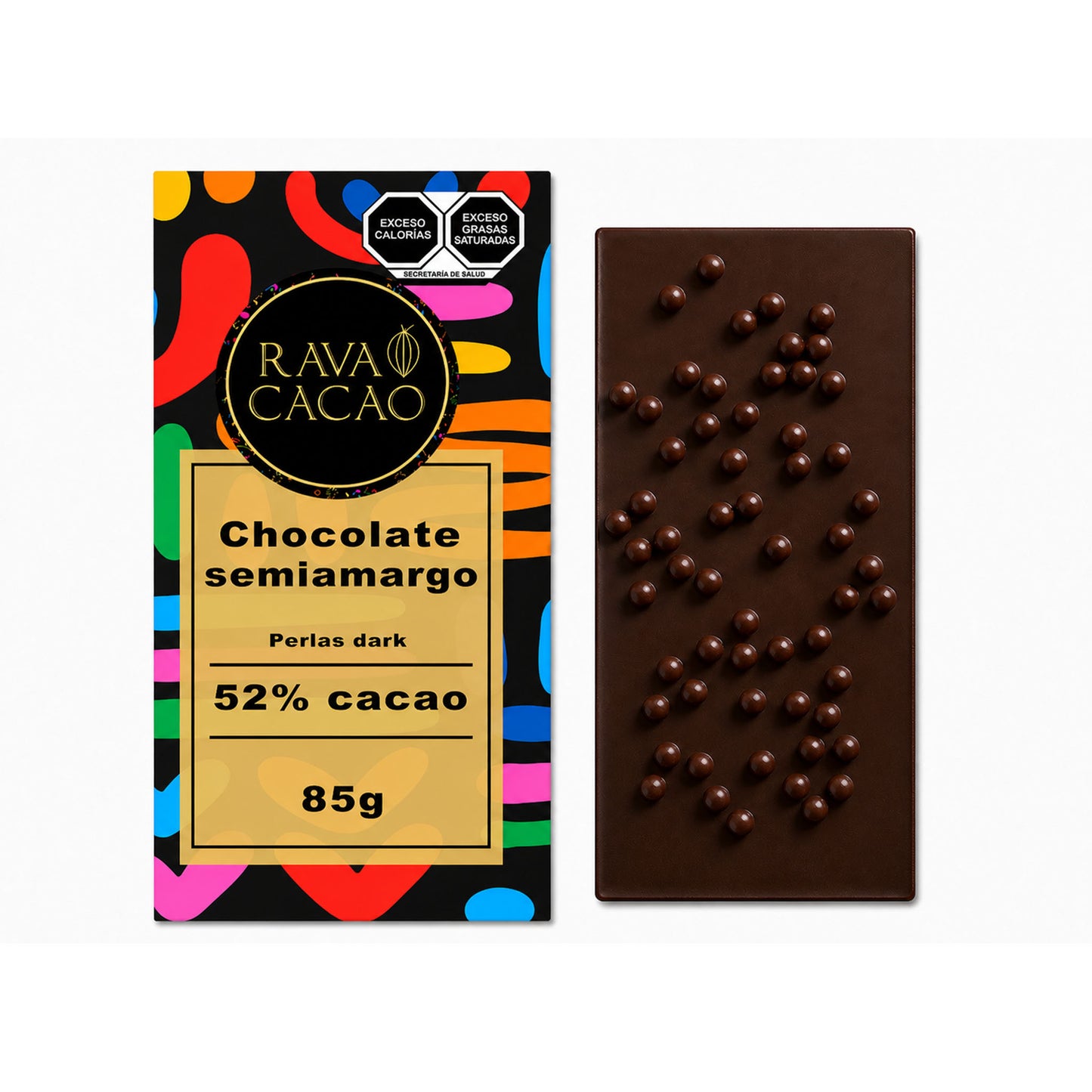 Barra de chocolate semiamargo 52% cacao con perlas dark, 85 g