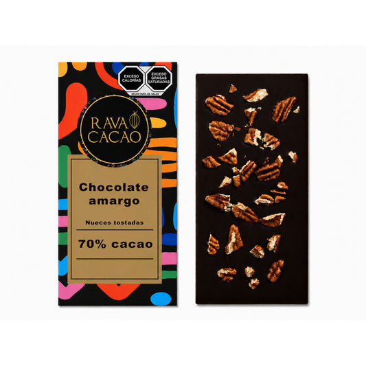 Barra de chocolate amargo 70% cacao con nueces tostadas, 85 g