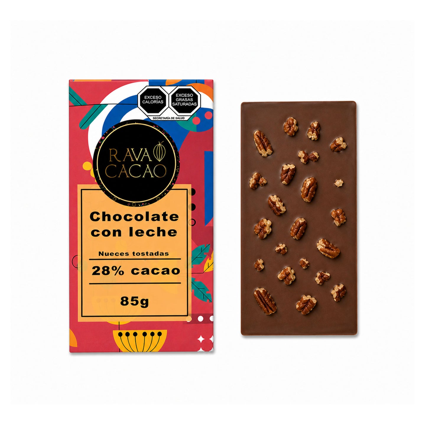 Barra de chocolate con leche 28% cacao con nueces tostadas, 85 g