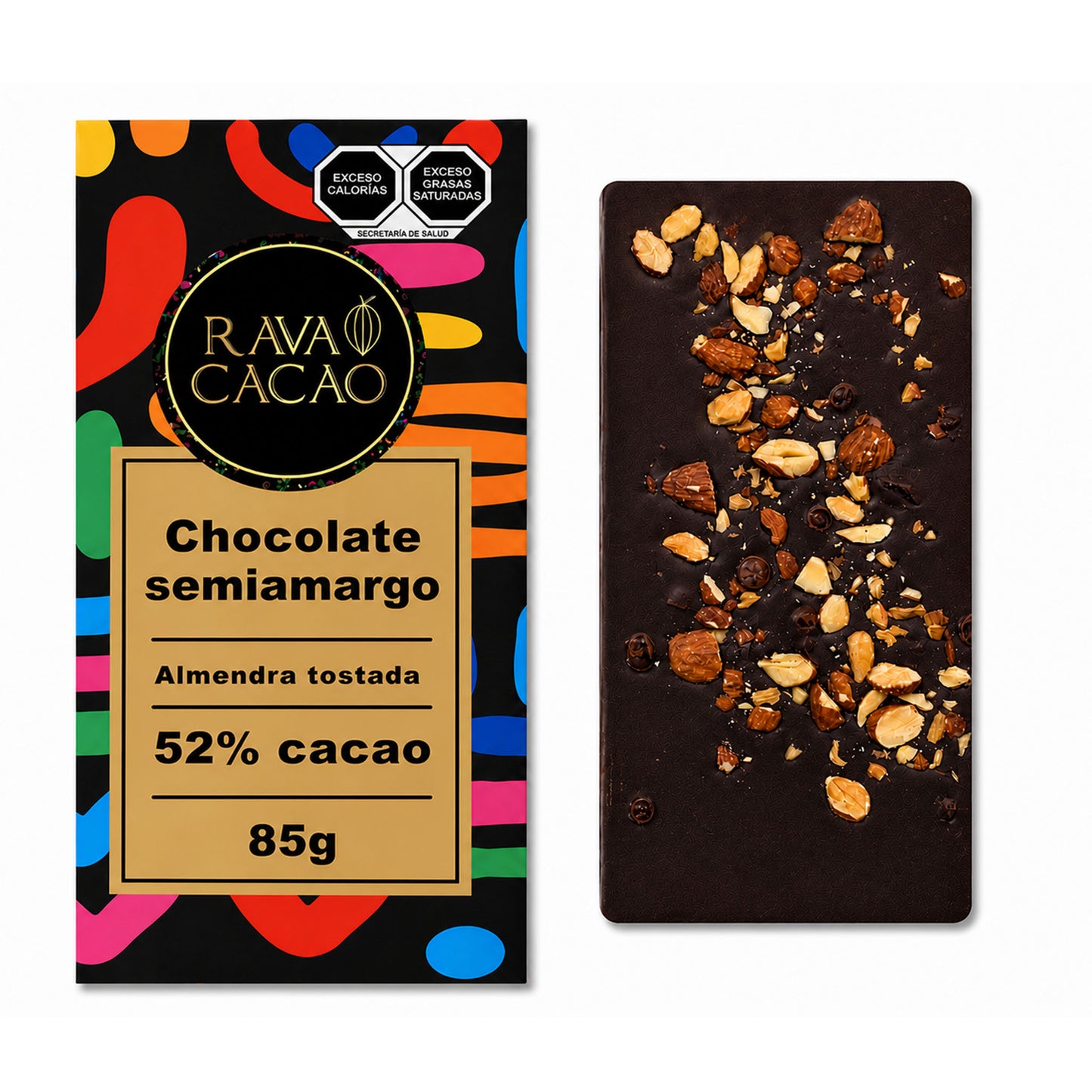Barra de chocolate semiamargo 52% cacao con almendras tostadas, 85 g