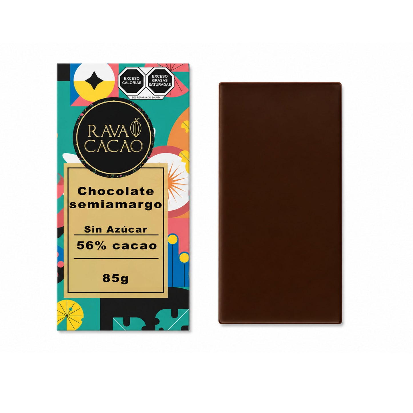 Barra de chocolate semiamargo 56% cacao sin azúcar, 85 g